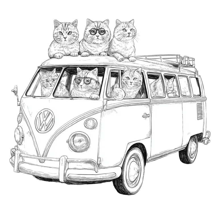 Hippie Cats In Bus Vinyl Car Decal Sticker – Waterproof & UV-Resistant 6.826666666666667"