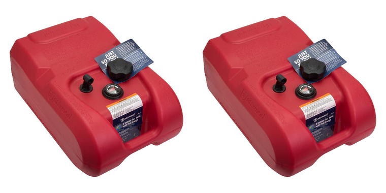 2x Attwood Marine 6 Gallon Gas Fuel Tank | Portable HDPE/EVOH | EPA & CARB Certified, Impact-Resistant, High-Visibility Gauge