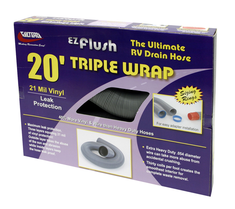 Valterra EZ Flush 20ft Sewer Hose | Triple Wrap 21 Mil Vinyl | Maximum Leak Protection