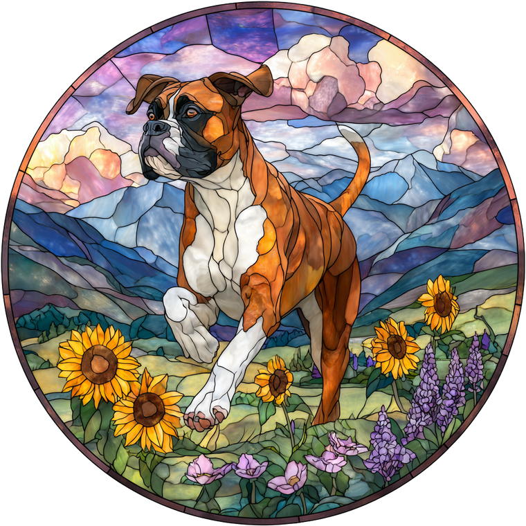 Boxer Dog Stained Glass Vinyl Car Decal Sticker – Waterproof & UV-Resistant 6.826666666666667"