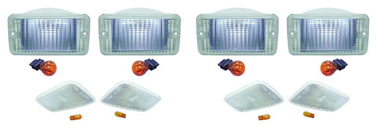 2x 1997-2006 Jeep Wrangler TJ | Parking/ Turn Signal Light Assembly Set Of 4 - Clear Lens, Amber Bulbs