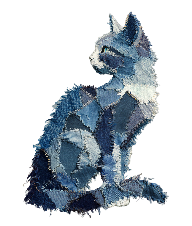 Denim Patchwork Cat V3 Vinyl Car Decal Sticker – Waterproof & UV-Resistant 3.946666666666666