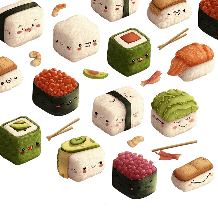 Kawaii Sushi Pattern Vinyl Car Decal Sticker – Waterproof & UV-Resistant 3.4133333333333336"