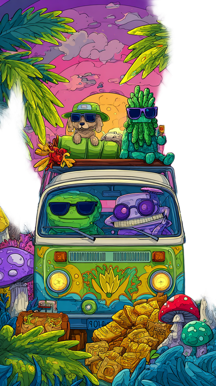 Psychedelic Camper Scene Vinyl Car Decal Sticker – Waterproof & UV-Resistant 9.706666666666667"