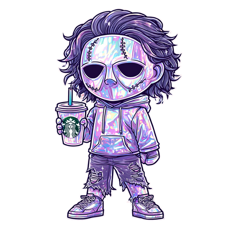 Holographic Horror Chibi Vinyl Car Decal Sticker – Waterproof & UV-Resistant 6.826666666666667"
