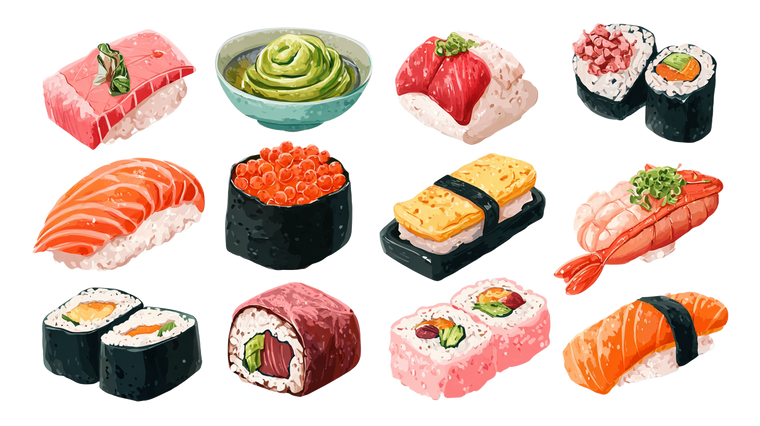 Assorted Sushi Collection Vinyl Car Decal Sticker – Waterproof & UV-Resistant 2.72"