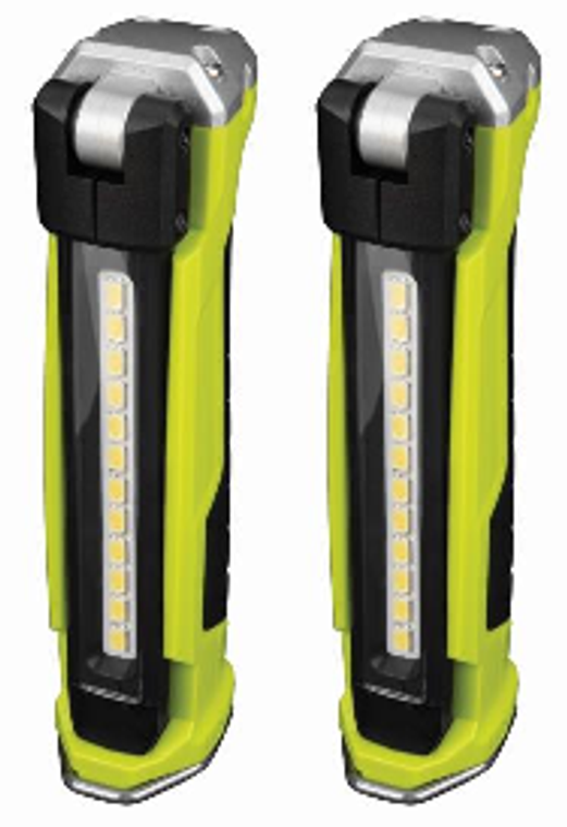 2x Performance Tool Hand Held Work Light | Double Sided Pivoting 814 Lumens LED Clear Lens | Rechargeable Lithium Ion Battery | Magnetic Base & Charging Cable