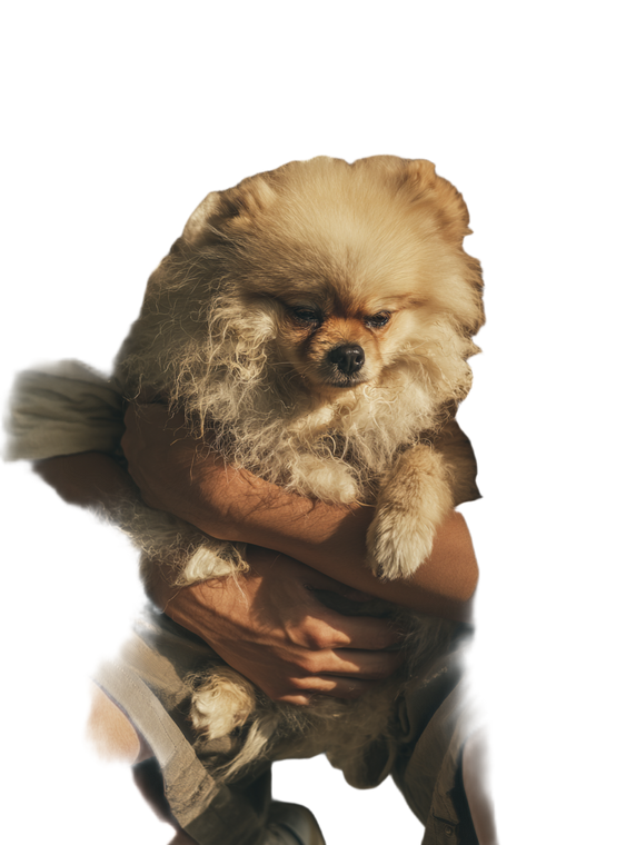 Man Holding Dirty Pomeranian Vinyl Car Decal Sticker – Waterproof & UV-Resistant 4.1066666666666665"