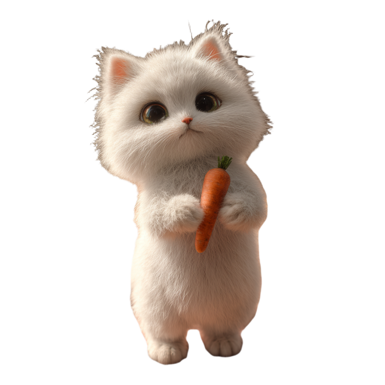 Fluffy Kitten Holding Carrot Vinyl Car Decal Sticker – Waterproof & UV-Resistant 3.4133333333333336"