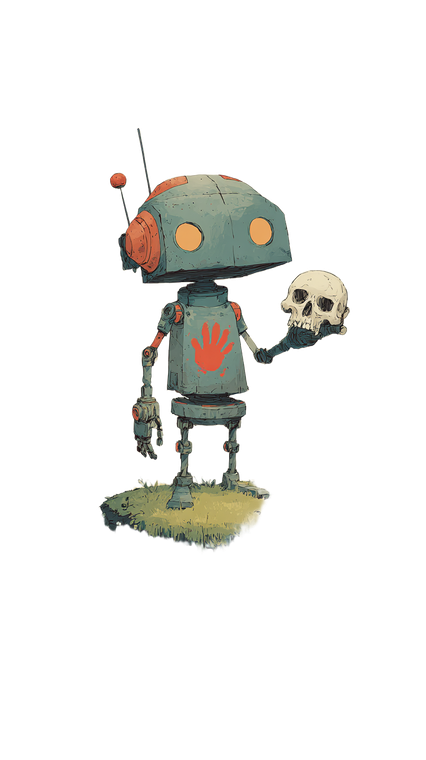 Futuristic Robot Holding Skull Vinyl Car Decal Sticker – Waterproof & UV-Resistant 9.706666666666667"