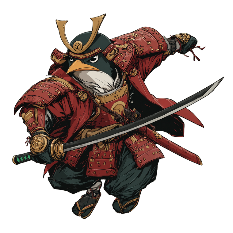 Samurai Penguin Tux Vinyl Car Decal Sticker – Waterproof & UV-Resistant 6.826666666666667"