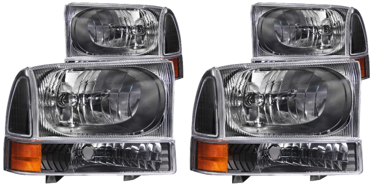 2x Revamp Your 1999-2004 Ford F-Series with Halogen Crystal Clear Headlights | ANZO USA Set of 2 with Corner Lights