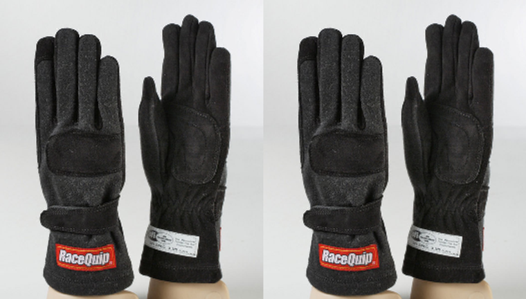 2x RaceQuip Racing Gloves | Medium Size | Double Layer Nomex/Suede | Black | SFI 3.3/5 Rated