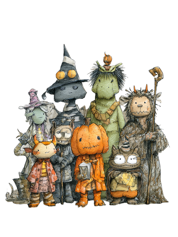 Whimsical Halloween Creatures Vinyl Car Decal Sticker – Waterproof & UV-Resistant 8.213333333333333"