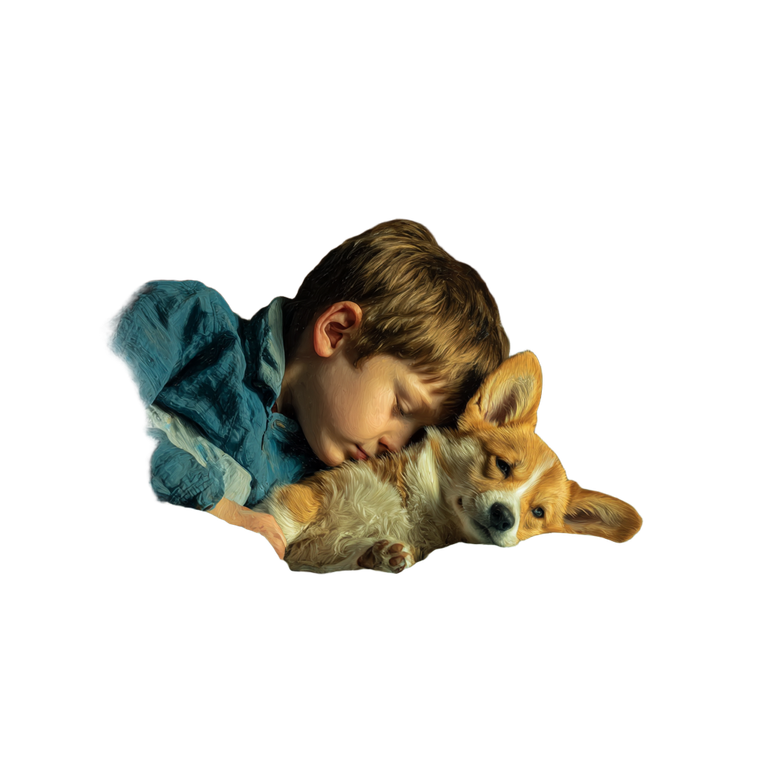 Boy With Corgi Vinyl Car Decal Sticker – Waterproof & UV-Resistant 3.4133333333333336"