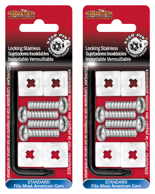 2x Deter Plate Theft with Locking Star Pins | Stainless Steel 4pc Set | For Performance and Durability