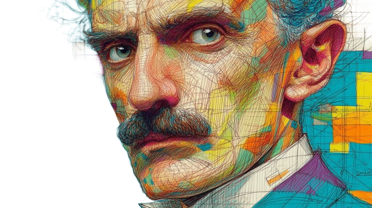 Futuristic Tesla Portrait Vinyl Car Decal Sticker – Waterproof & UV-Resistant 2.72"