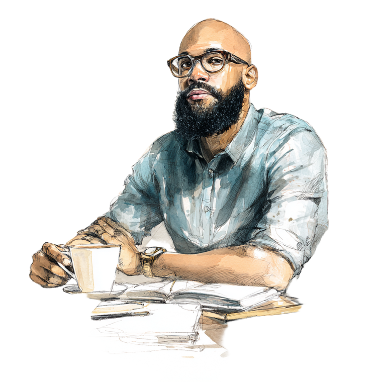 Studious Man With Coffee Vinyl Car Decal Sticker – Waterproof & UV-Resistant 3.4133333333333336"