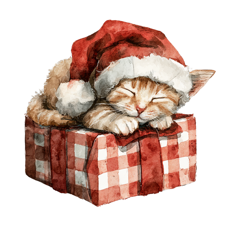 Sleeping Santa Kitten Vinyl Car Decal Sticker – Waterproof & UV-Resistant 6.826666666666667"