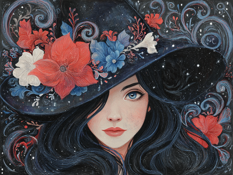 Floral Witch Portrait Vinyl Car Decal Sticker – Waterproof & UV-Resistant 6.1866666666666665"