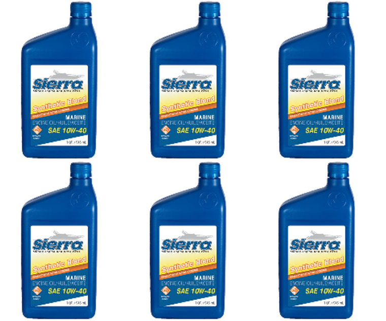 6x Sierra Marine SAE 10W-40 Marine Engine Oil | Semi-Synthetic Blend | Superior Protection | API-SL Certified