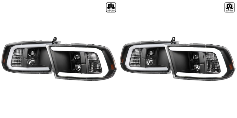 2x Upgrade Your Dodge Ram 2500, 3500, 1500 2009-2022 | Dual Projector Headlights With LED C-Bar | Matte Black Housing - Set Of 2