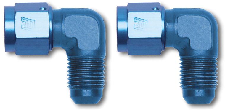 2x High Performance 90 Degree -4 AN Male To Female Adapter Fitting | Lightweight Aluminum, Anodized Blue