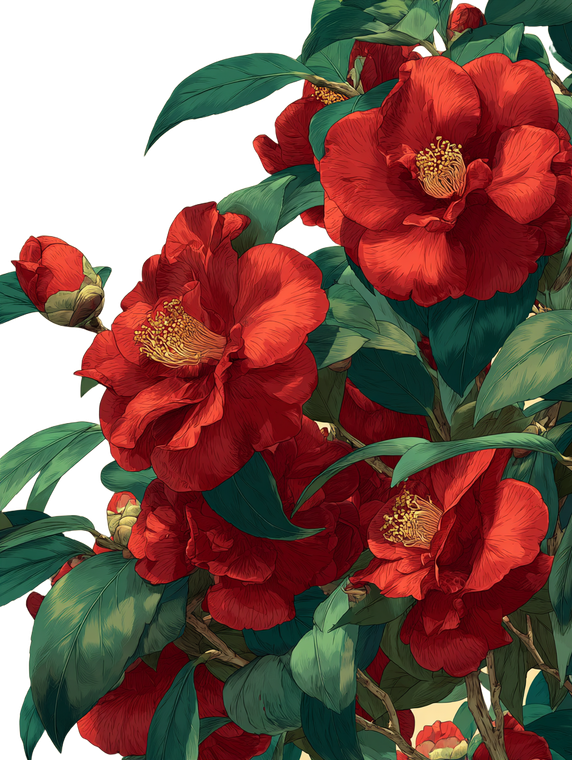 Camellia Flowers Bloom Vinyl Car Decal Sticker – Waterproof & UV-Resistant 8.213333333333333"