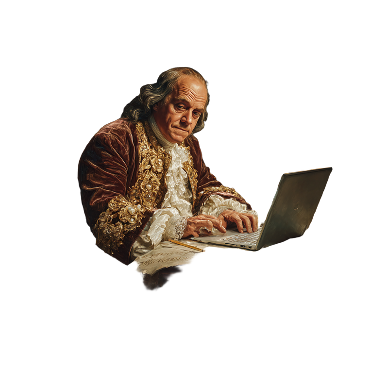 Franklin With Laptop Vinyl Car Decal Sticker – Waterproof & UV-Resistant 3.4133333333333336"