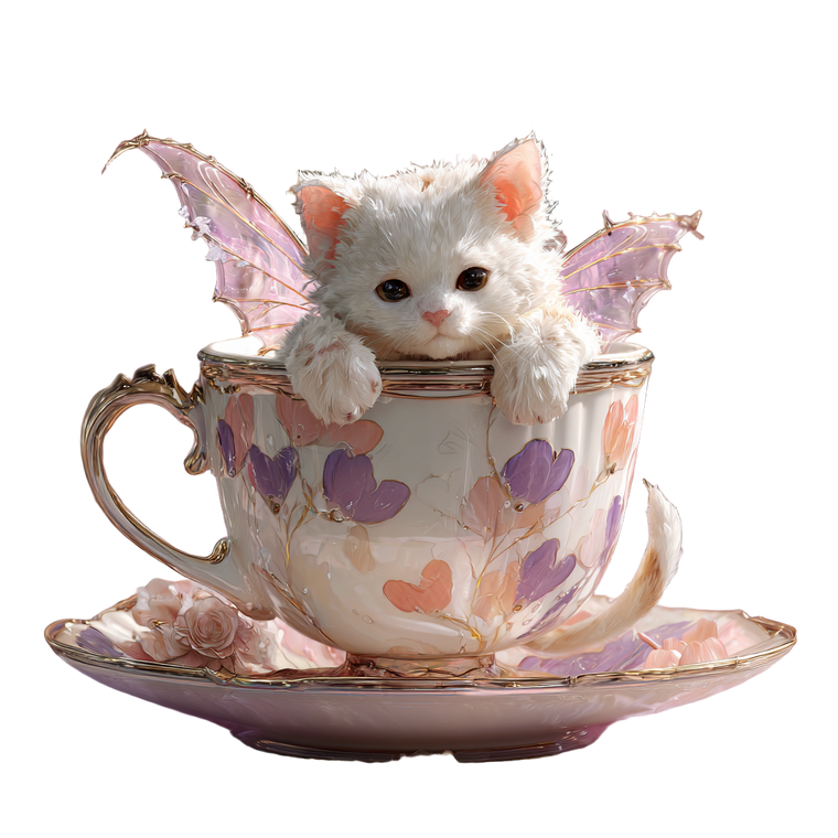 Fairy Kitty Teacup Vinyl Car Decal Sticker – Waterproof & UV-Resistant 3.4133333333333336"