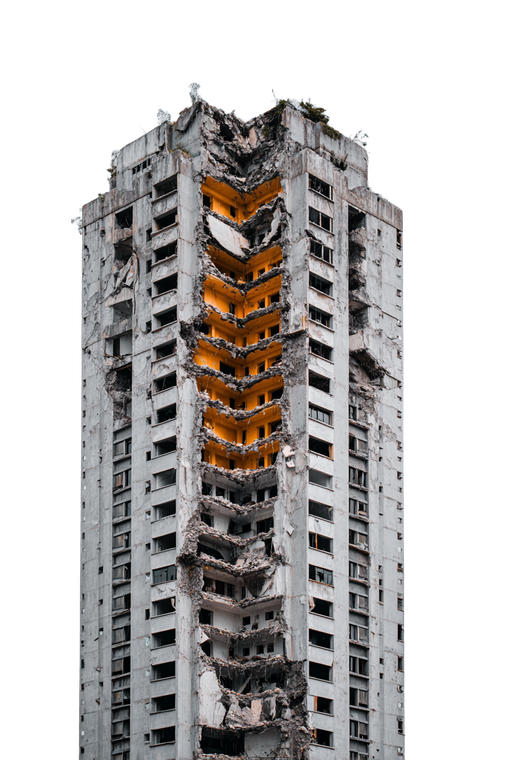 Broken Concrete Skyscraper Vinyl Car Decal Sticker – Waterproof & UV-Resistant 8.96"