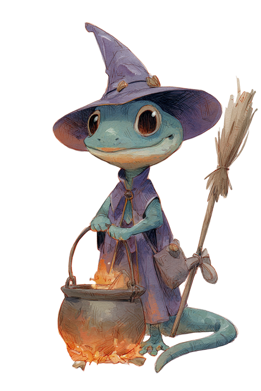 Witch Gecko Illustration Vinyl Car Decal Sticker – Waterproof & UV-Resistant 4.4