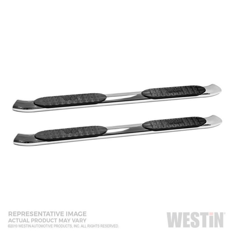 Westin PRO TRAXX  5 Inch Oval Bent Nerf Bar | Polished Stainless Steel | With Step Pads