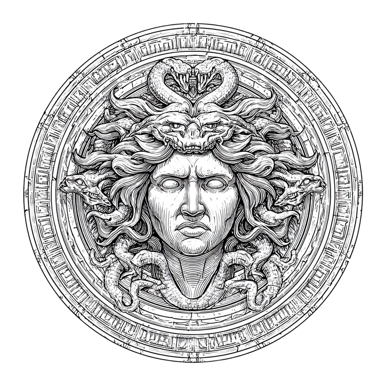 Medusa Medallion Illustration Vinyl Car Decal Sticker – Waterproof & UV-Resistant 3.4133333333333336"