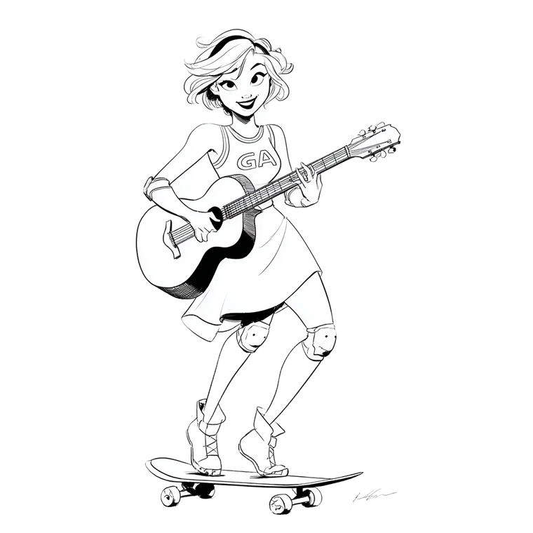 Skateboarding Guitarist Girl Vinyl Car Decal Sticker – Waterproof & UV-Resistant 3.4133333333333336"