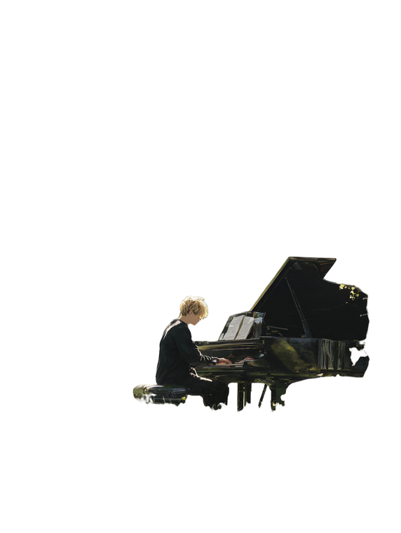 Blond Pianist Playing Vinyl Car Decal Sticker – Waterproof & UV-Resistant 4.1066666666666665"