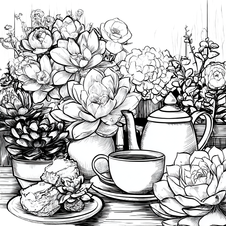 Succulent Tea Party Vinyl Car Decal Sticker – Waterproof & UV-Resistant 3.4133333333333336"