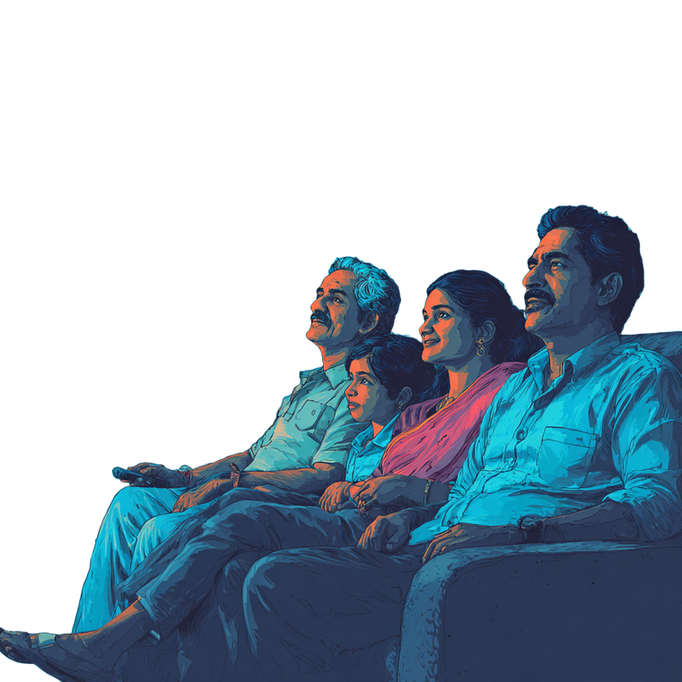 Indian Family Watching Tv Vinyl Car Decal Sticker – Waterproof & UV-Resistant 3.4133333333333336"