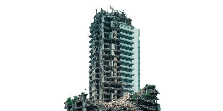 Destroyed Sci-Fi Skyscraper Vinyl Car Decal Sticker – Waterproof & UV-Resistant 5.12"