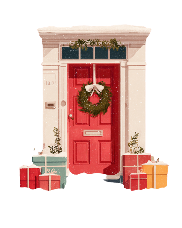 Christmas Door Illustration V2 Vinyl Car Decal Sticker – Waterproof & UV-Resistant 4.0"