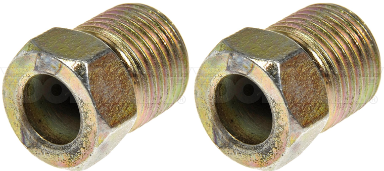 2x Dorman Tube End Fitting Nut 785-462D OE Solutions; 1/4 Inch Standard Flare; 0.57 Inch Length; Brass; Single; Clamshell Package