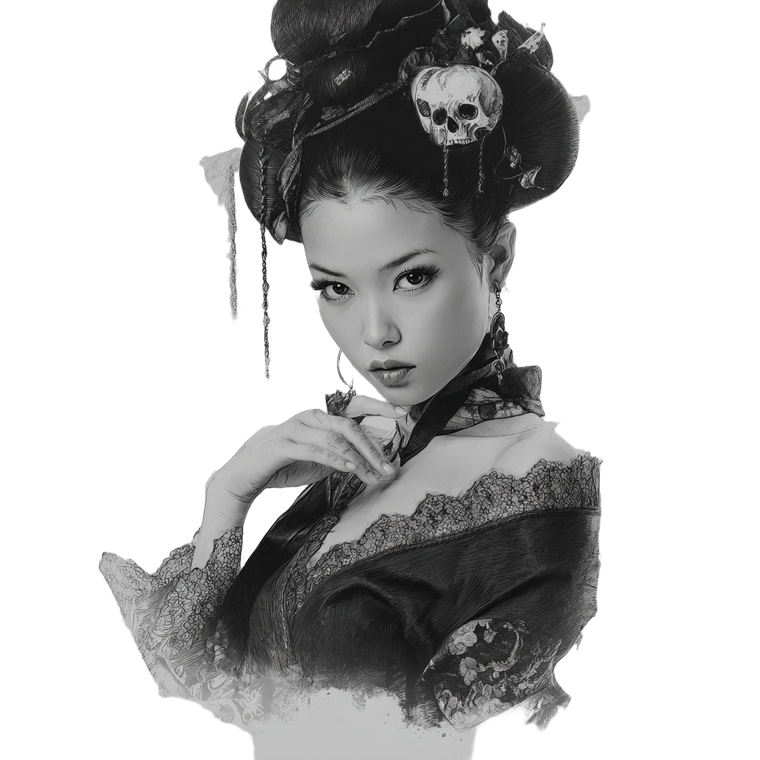 Skull-Adorned Geisha Vinyl Car Decal Sticker – Waterproof & UV-Resistant 3.4133333333333336"