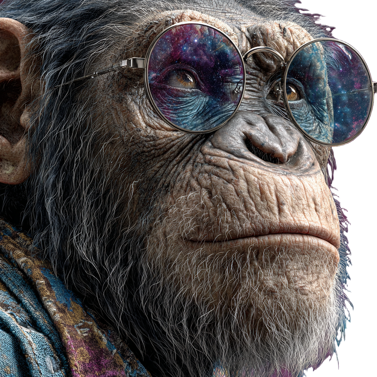 Cosmic Chimpanzee Portrait Vinyl Car Decal Sticker – Waterproof & UV-Resistant 3.4133333333333336"