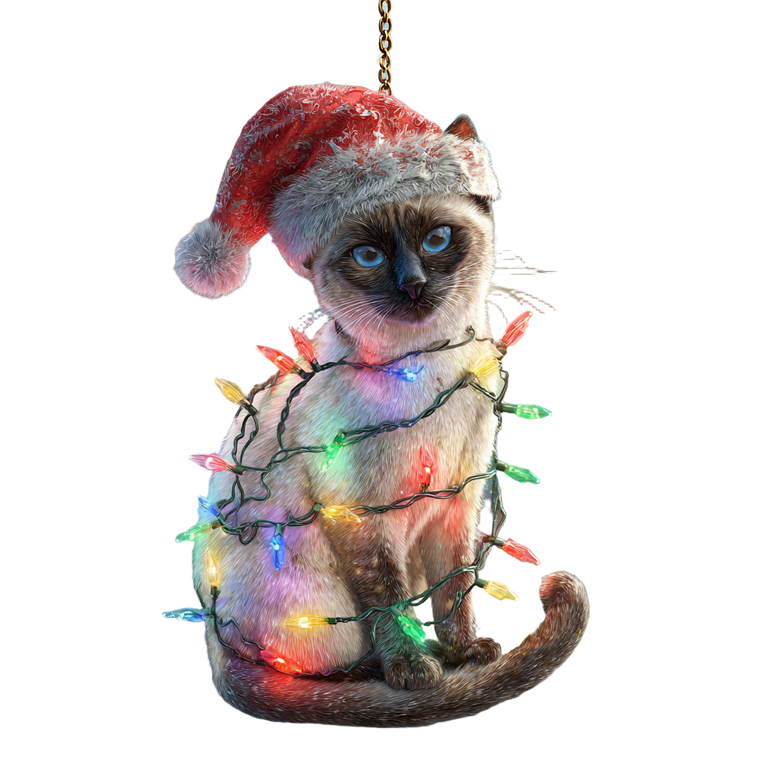 Festive Siamese Cat Vinyl Car Decal Sticker – Waterproof & UV-Resistant 6.826666666666667"
