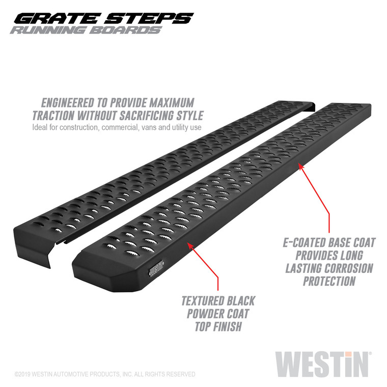 Ultimate Traction 86" Black Steel Running Board | Solid 1-Piece Build | Grate Steps | Rust Resistant | Mounting Bracket Required