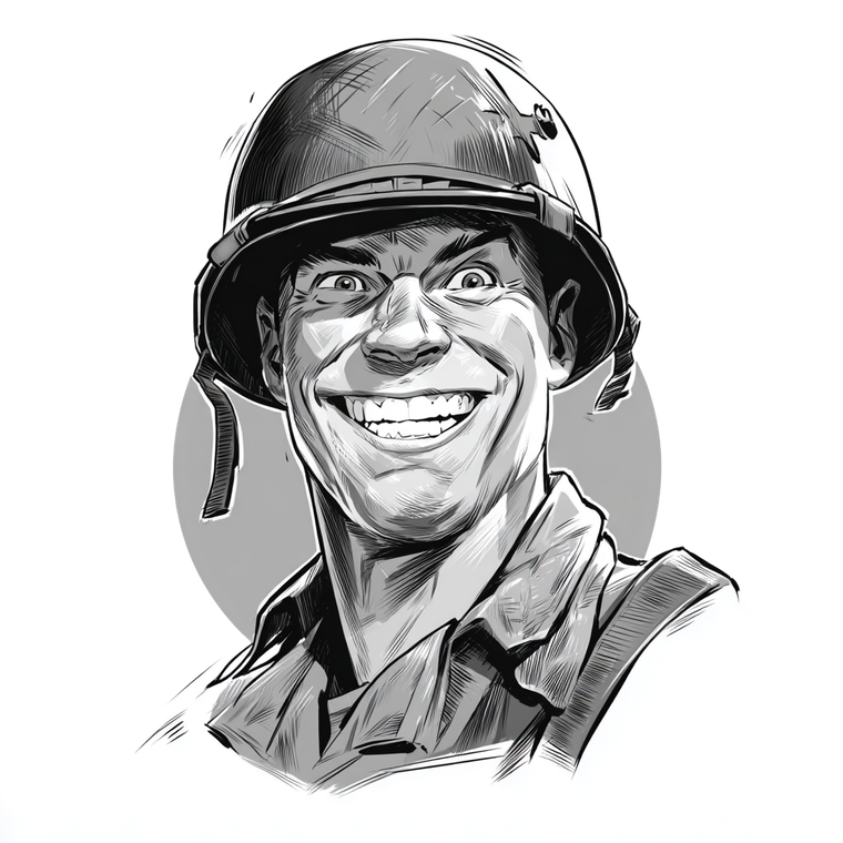 Cartoon Soldier Portrait Vinyl Car Decal Sticker – Waterproof & UV-Resistant 3.4133333333333336"