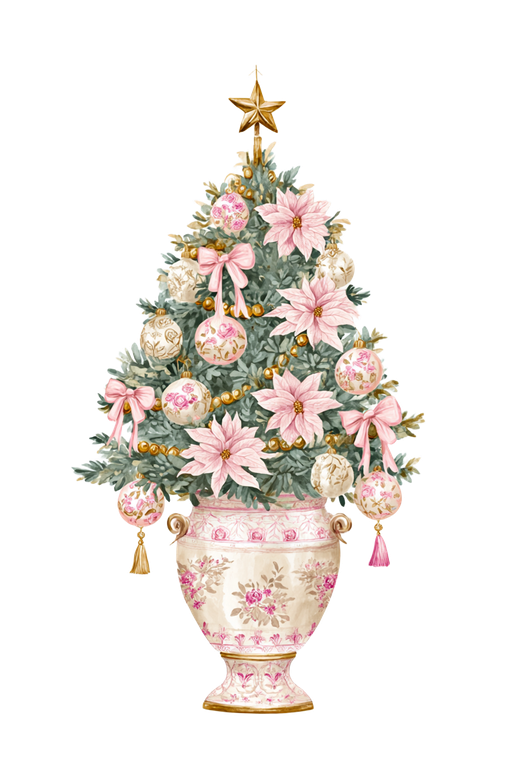 Pink Chinoiserie Christmas Tree Vinyl Car Decal Sticker – Waterproof & UV-Resistant 4.4