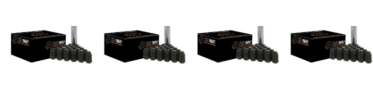 4x Black Acorn Wheel Installation Kit | 1/2 Inch x 20 Thread | Spline Drive, 60 Degree | 24 Lug Nuts, Socket Key