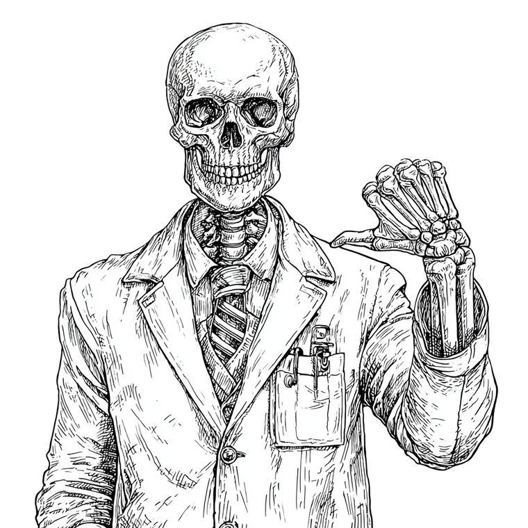 Skeleton Pharmacist Thumbs-Down Vinyl Car Decal Sticker – Waterproof & UV-Resistant 3.4133333333333336"
