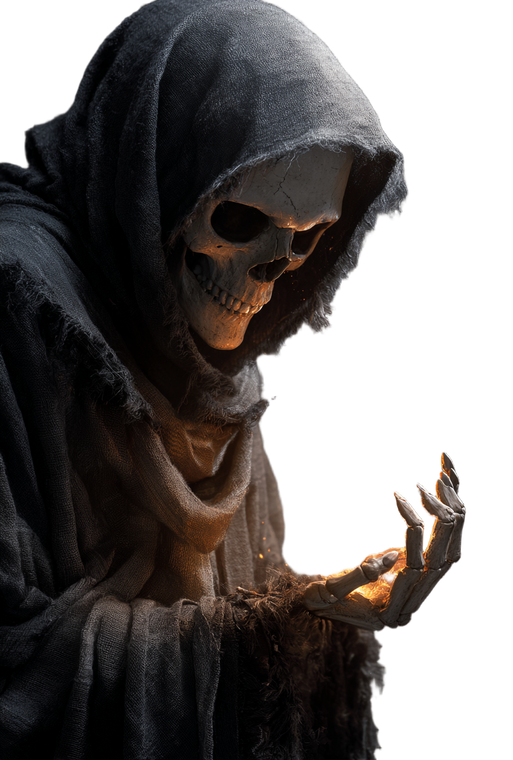 Grim Reaper Holding Fire Vinyl Car Decal Sticker – Waterproof & UV-Resistant 4.426666666666667"